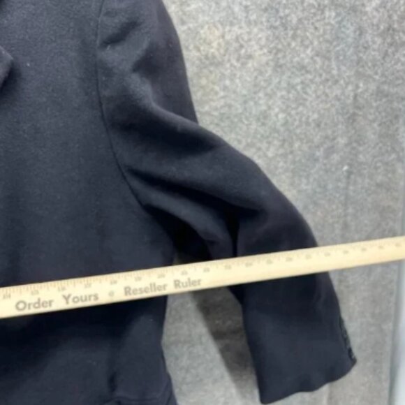 Saks Fifth Avenue Trench Coat Mens 42 Black Wool Classic Cashmere Vintage Jacket - Picture 3 of 10